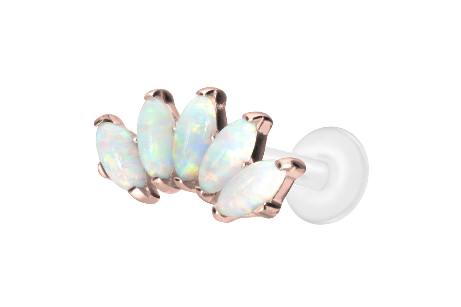 PTFE Labret Piercing mit Innengewinde + Titan-Aufsatz BOGEN + SYNTHETISCHE OPALE